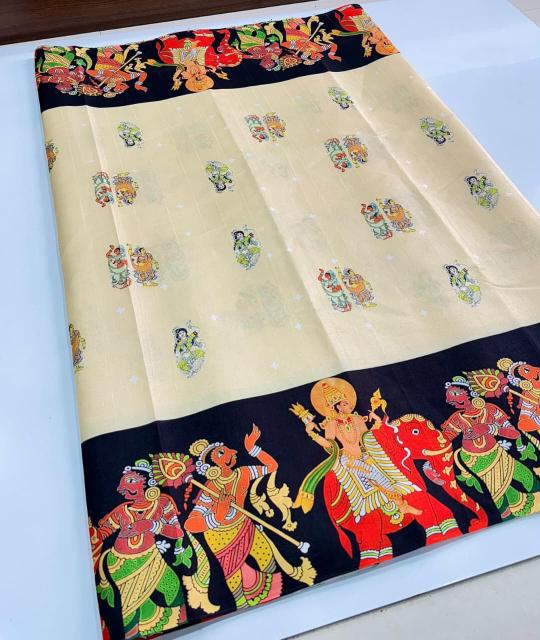 Svara kalamkari digital print surat silk sarees